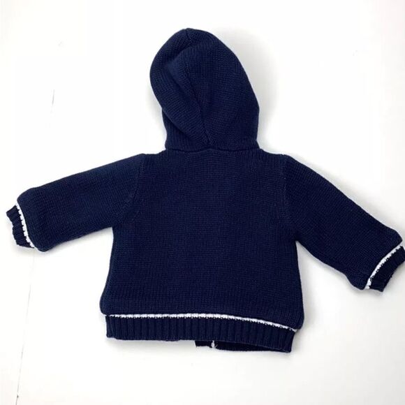 NWT BEANSTORK Baby HOODED CARDIGAN Jacket Blue White Knitted Fax Fur Lining 3M - Picture 3 of 7